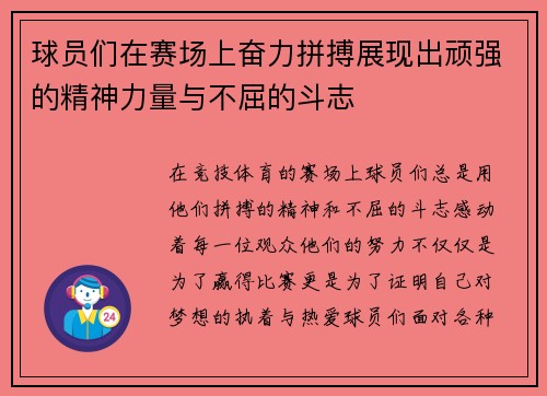 球员们在赛场上奋力拼搏展现出顽强的精神力量与不屈的斗志